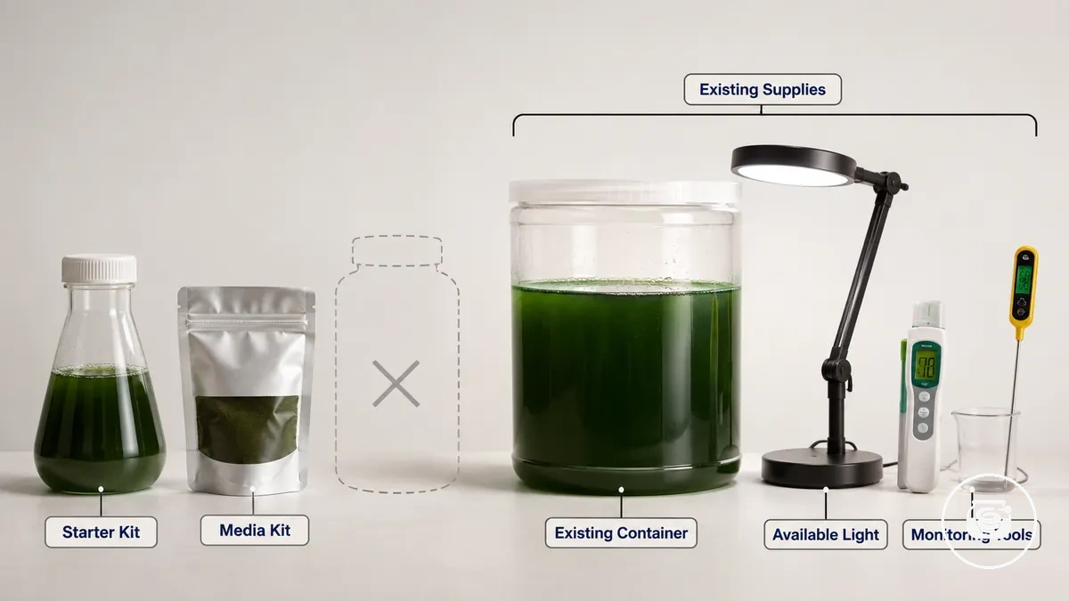 Suministros de kit de inicio y de medio de espirulina con indicación de equipo existente