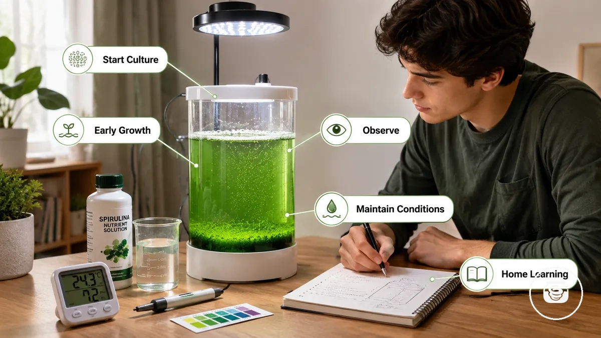 Kit para cultivar espirulina de uso doméstico para iniciar y observar un cultivo pequeño