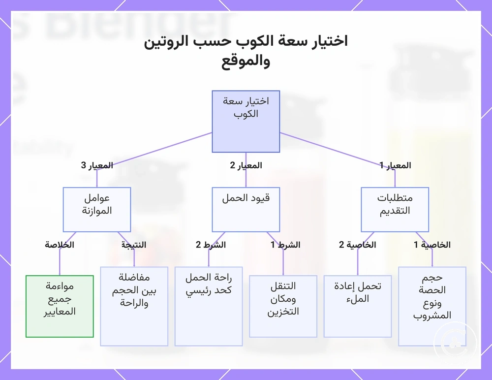 اختيار سعة الكوب حسب الروتين والموقع