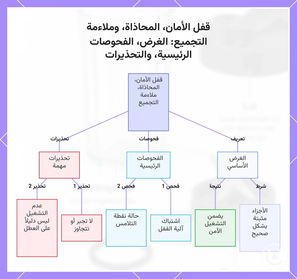 قفل الأمان، المحاذاة، وملاءمة التجميع: الغرض، الفحوصات الرئيسية، والتحذيرات