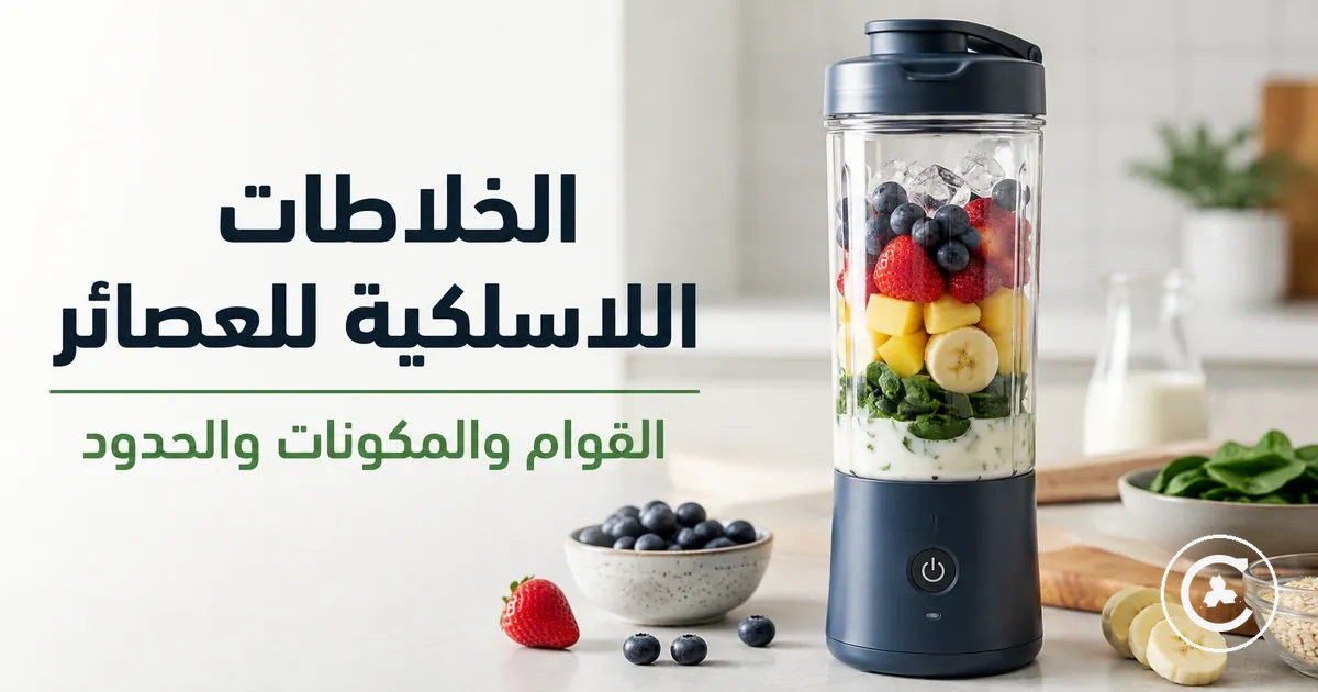 خلاط لاسلكي يحتوي على فواكه وسوائل ومكونات عصير لتحضير حصة فردية