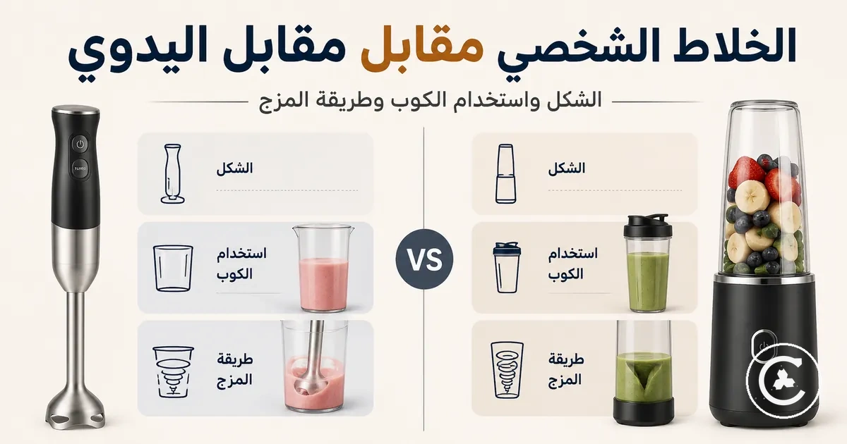 خلاط شخصي لاسلكي وخلاط يدوي لاسلكي مقارنة من حيث الشكل واستخدام الكوب وطريقة المزج