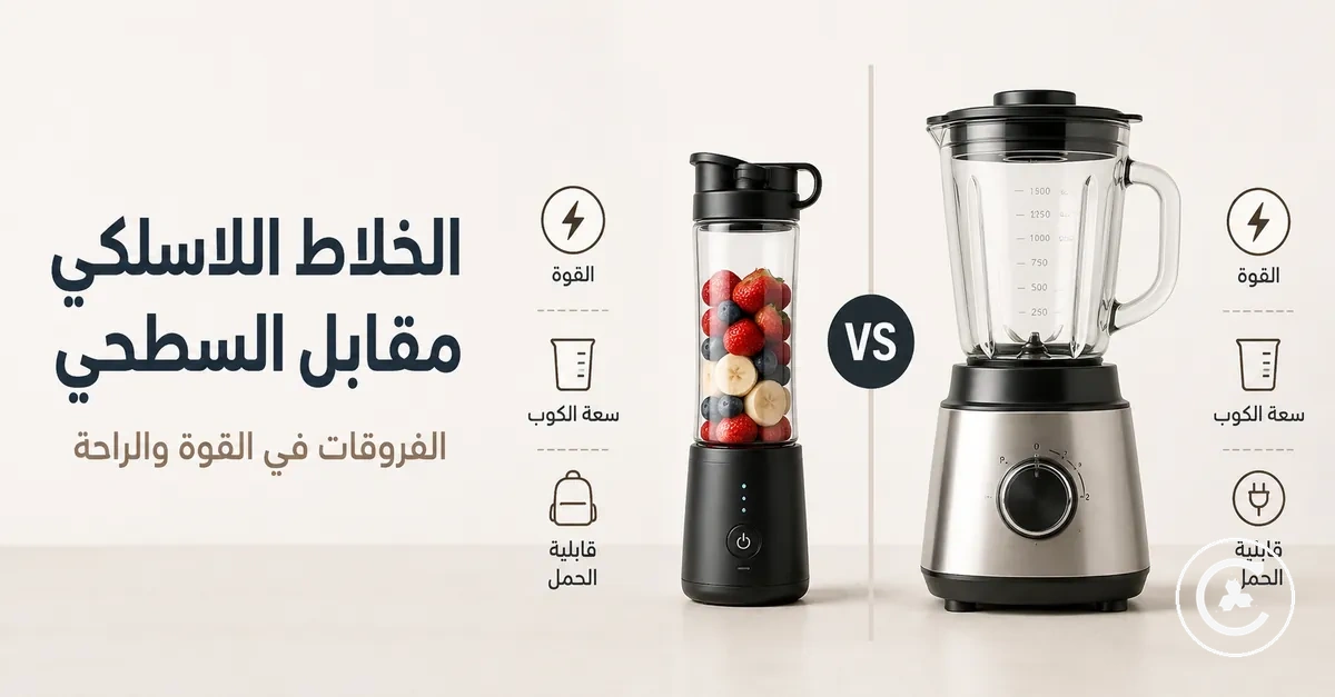 مقارنة بين خلاط لاسلكي وخلاط سطح المطبخ من حيث الحجم وسعة الكوب وقابلية الحمل