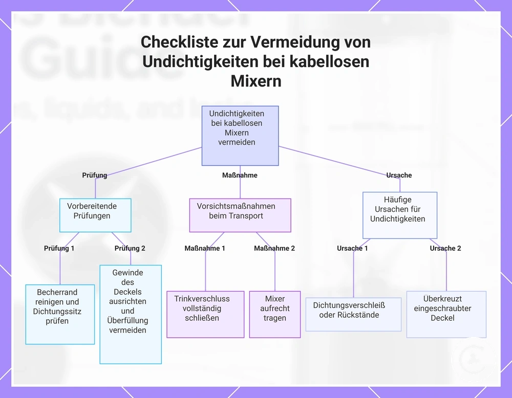 Checkliste zur Vermeidung von Undichtigkeiten bei kabellosen Mixern