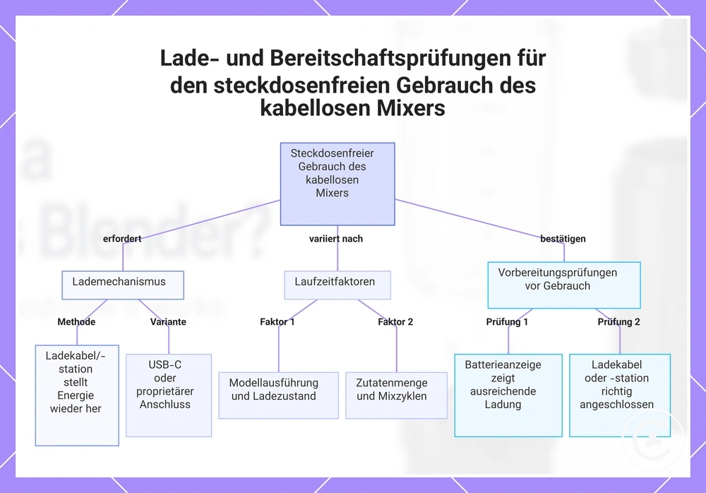 Lade- und Bereitschaftsprüfungen für den steckdosenfreien Gebrauch des kabellosen Mixers