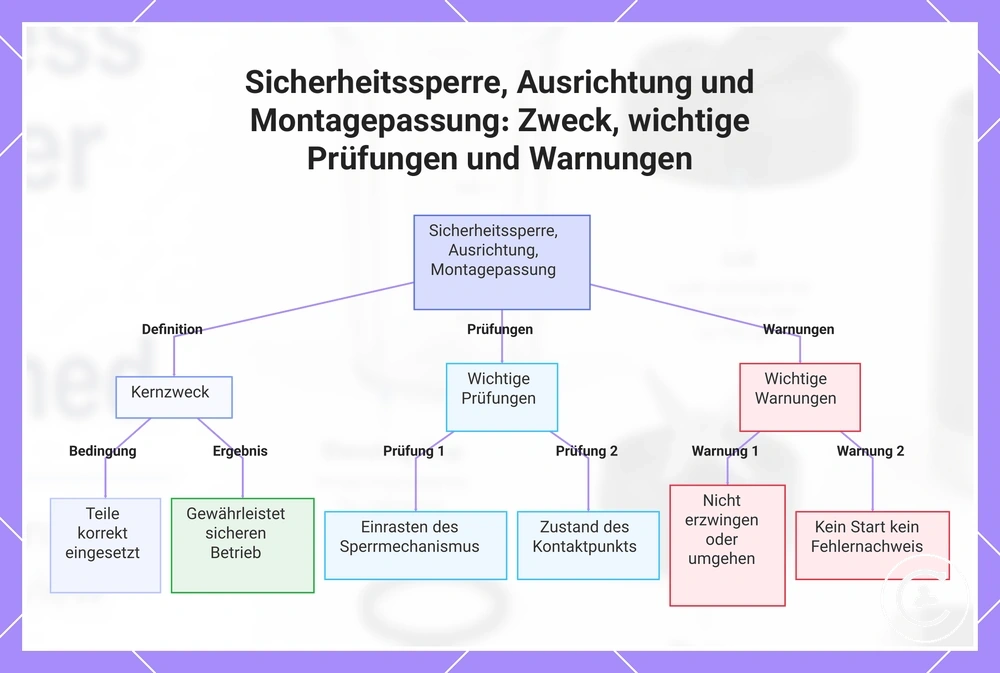Sicherheitssperre, Ausrichtung und Montagepassung: Zweck, wichtige Prüfungen und Warnungen