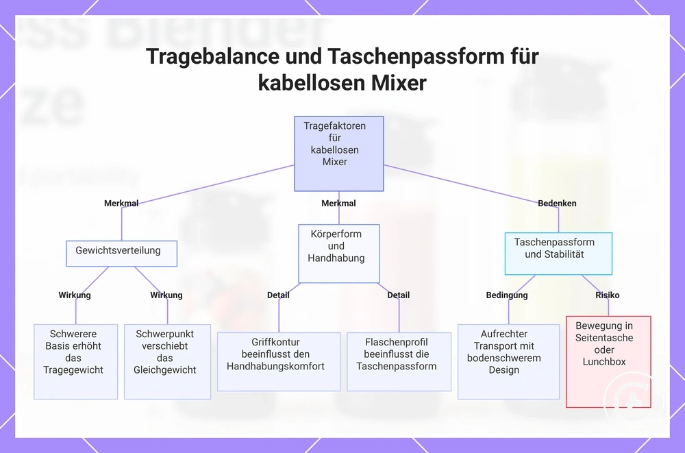 Tragebalance und Taschenpassform für kabellosen Mixer
