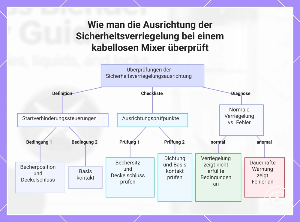 Wie man die Ausrichtung der Sicherheitsverriegelung bei einem kabellosen Mixer überprüft