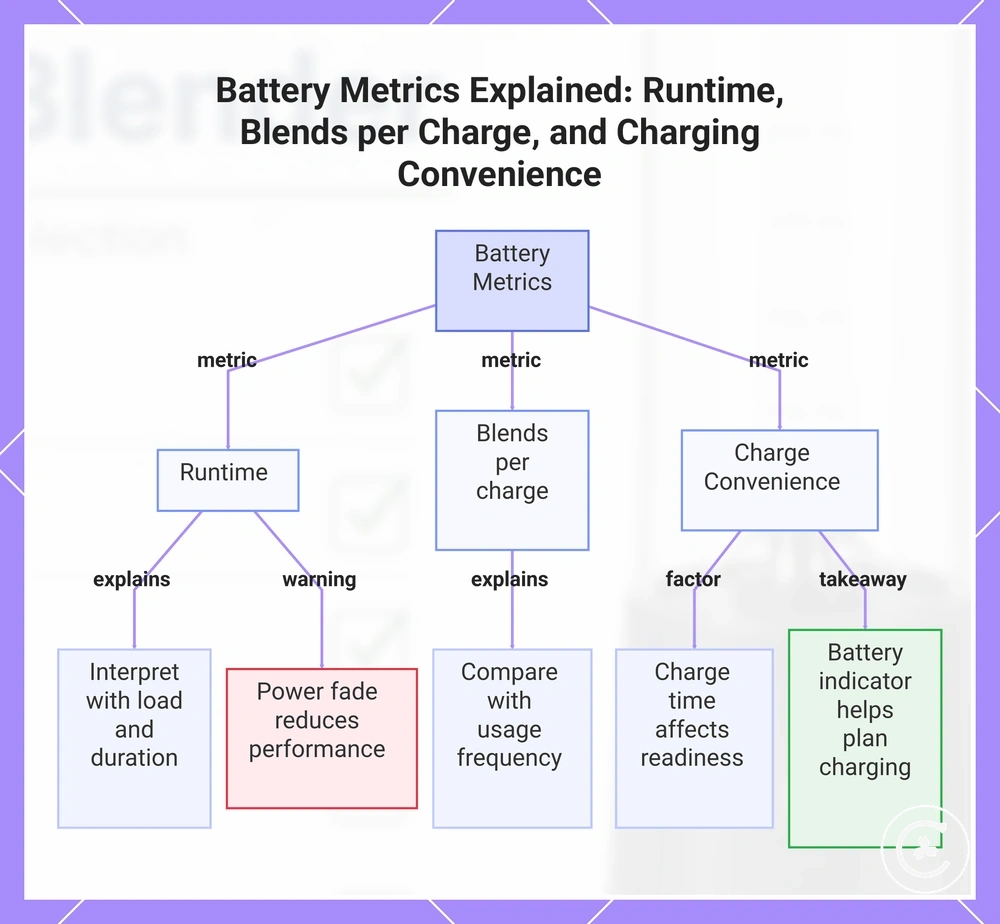 Battery Metrics Explained: Runtime, Blends per Charge, and Charging Convenience