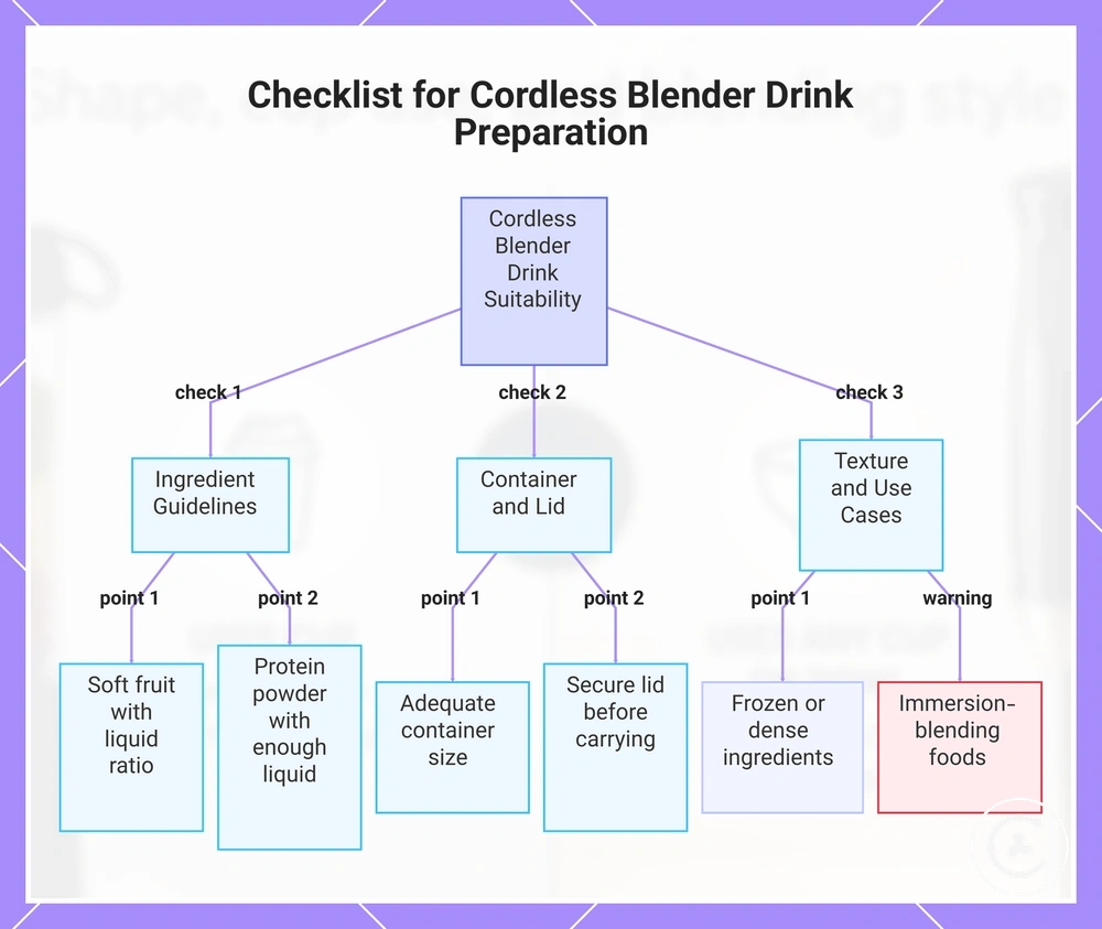 Checklist for Cordless Blender Drink Preparation