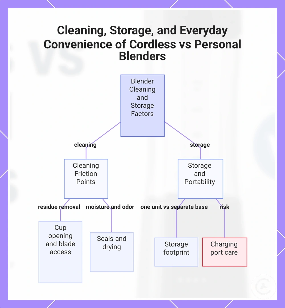 Cleaning, Storage, and Everyday Convenience of Cordless vs Personal Blenders