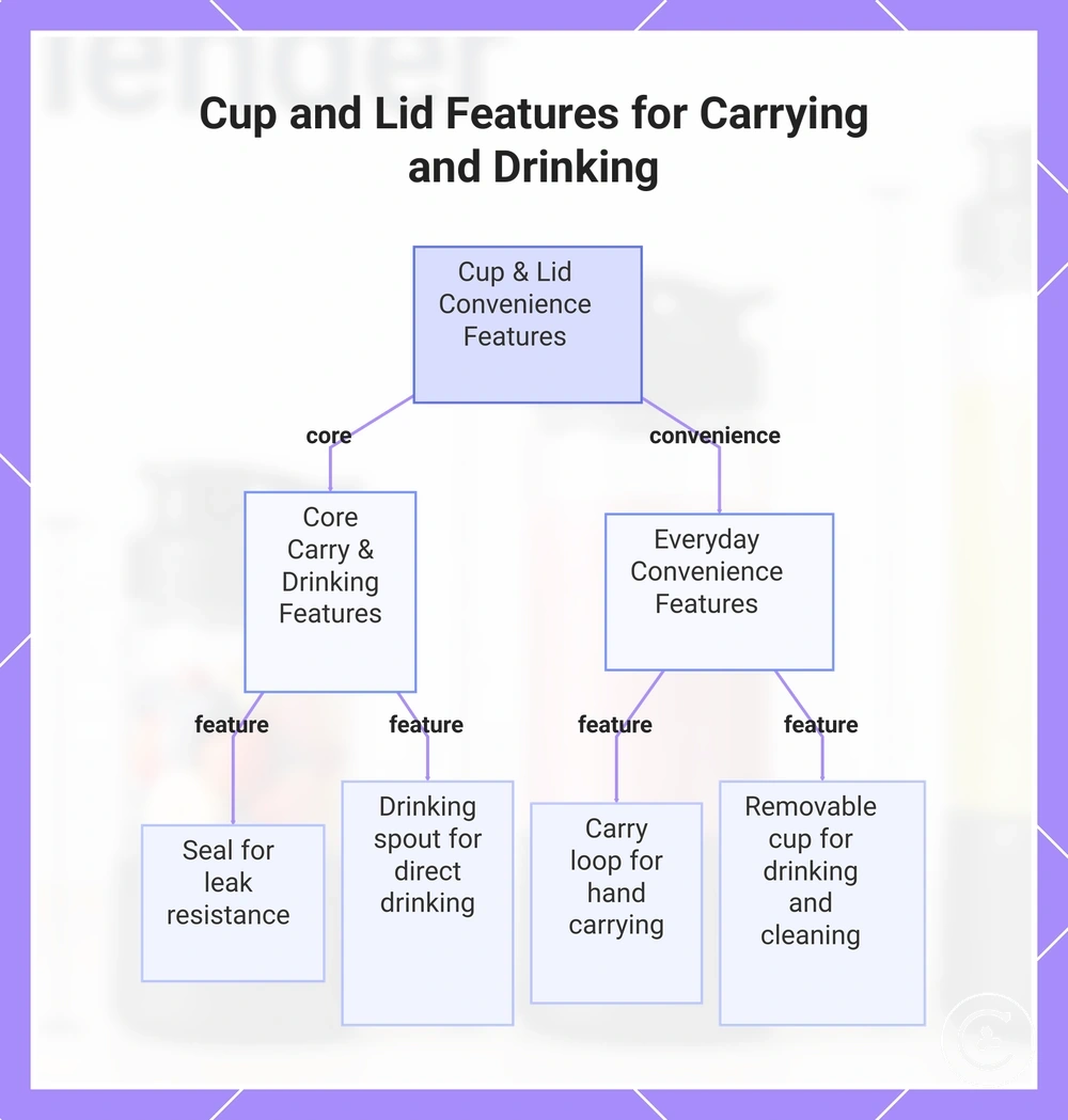 Cup and Lid Features for Carrying and Drinking