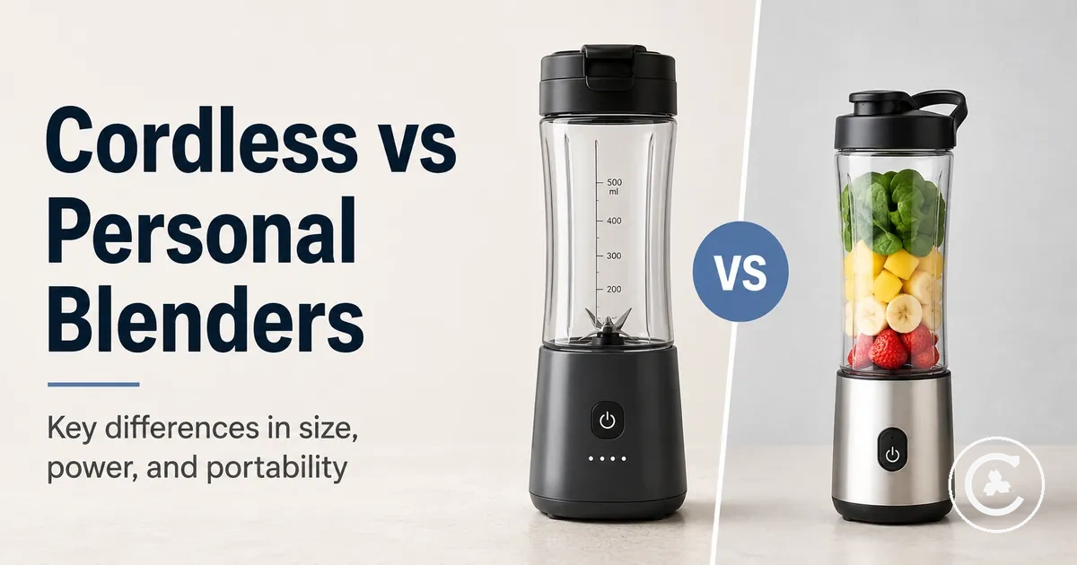 Cordless blender and personal blender shown side by side for size, power, and portability comparison