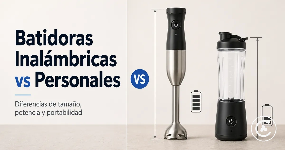 Batidora inalámbrica y batidora personal comparadas por tamaño, potencia y portabilidad