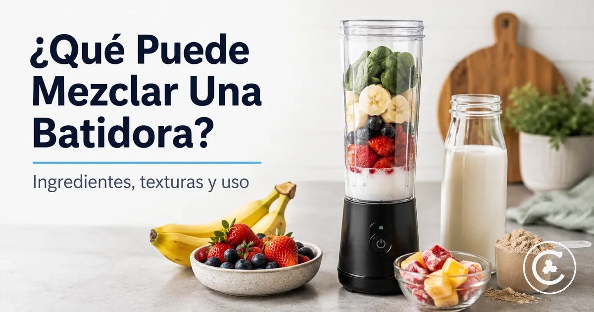 Batidora inalámbrica con fruta blanda, líquido, proteína en polvo y pequeños trozos congelados