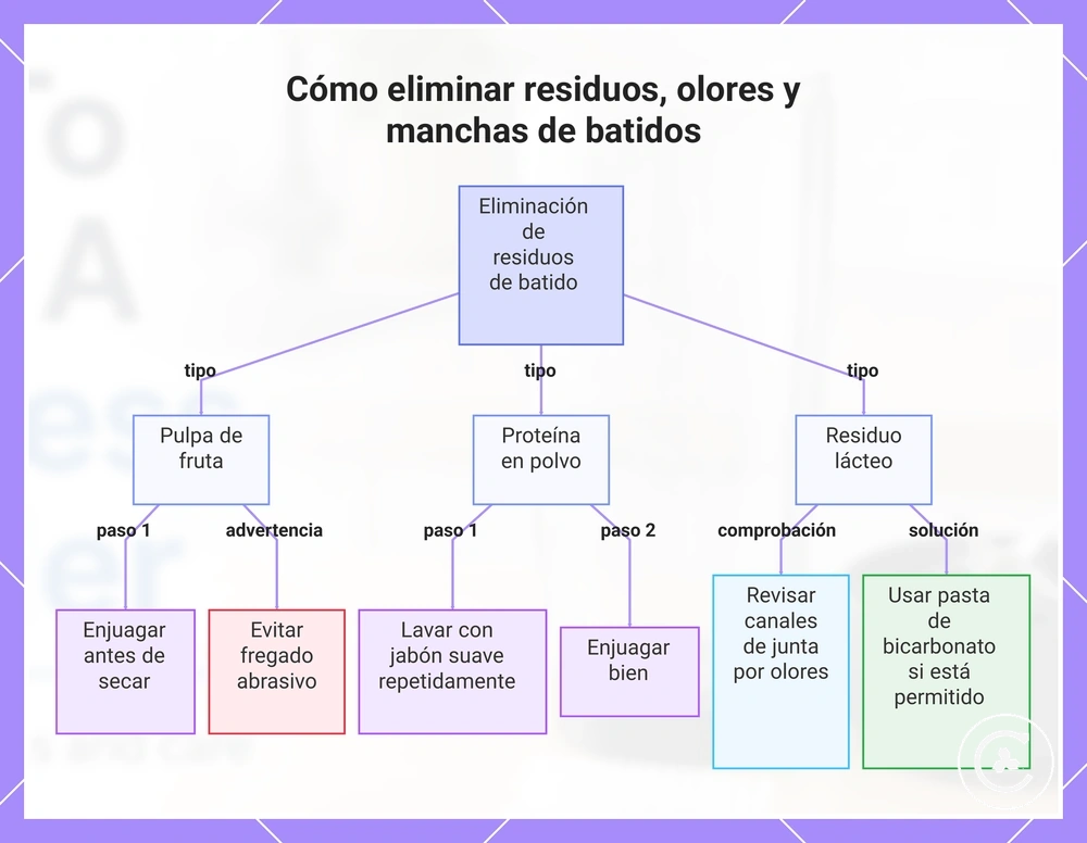 Cómo eliminar residuos, olores y manchas de batidos