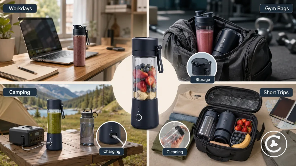 Casos de uso de batidora inalámbrica para trabajo, gimnasio, camping y desplazamientos cortos