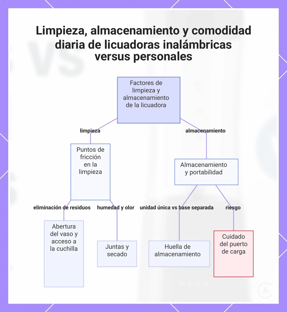 Limpieza, almacenamiento y comodidad diaria de licuadoras inalámbricas versus personales