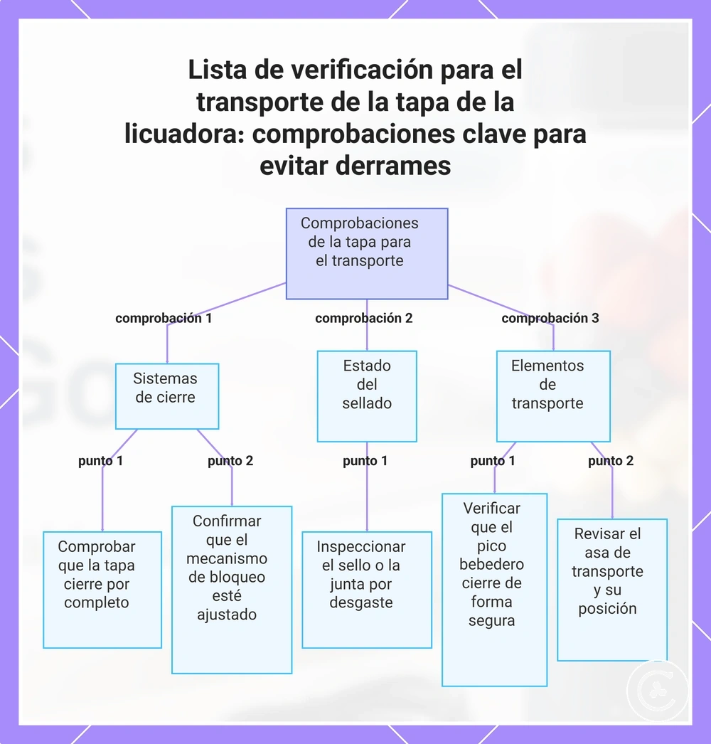 Lista de verificación para el transporte de la tapa de la licuadora: comprobaciones clave para evitar derrames