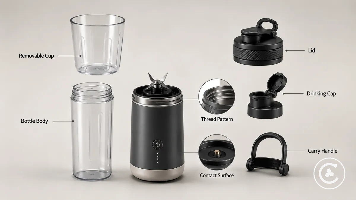 Vaso, tapa y piezas portátiles desmontables de batidora inalámbrica