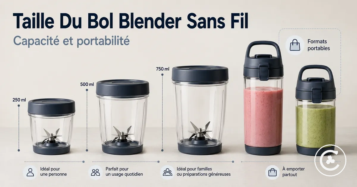 Bols de blenders sans fil de différentes tailles avec couvercles et formats portables
