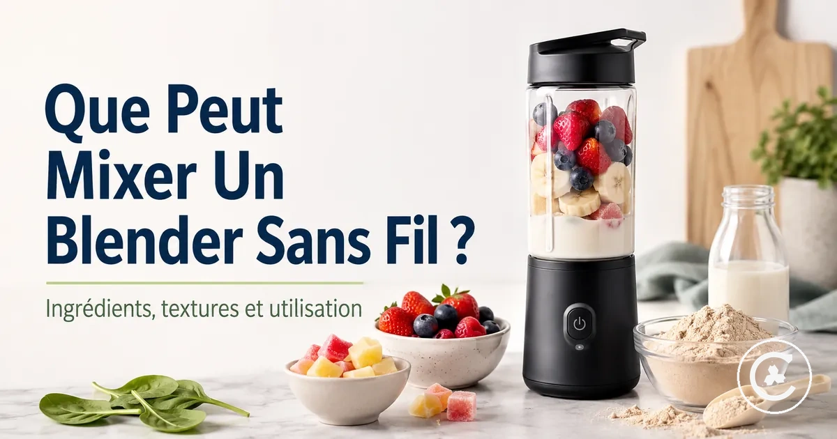 Blender sans fil avec fruits tendres, liquide, poudre protéinée et petits morceaux congelés