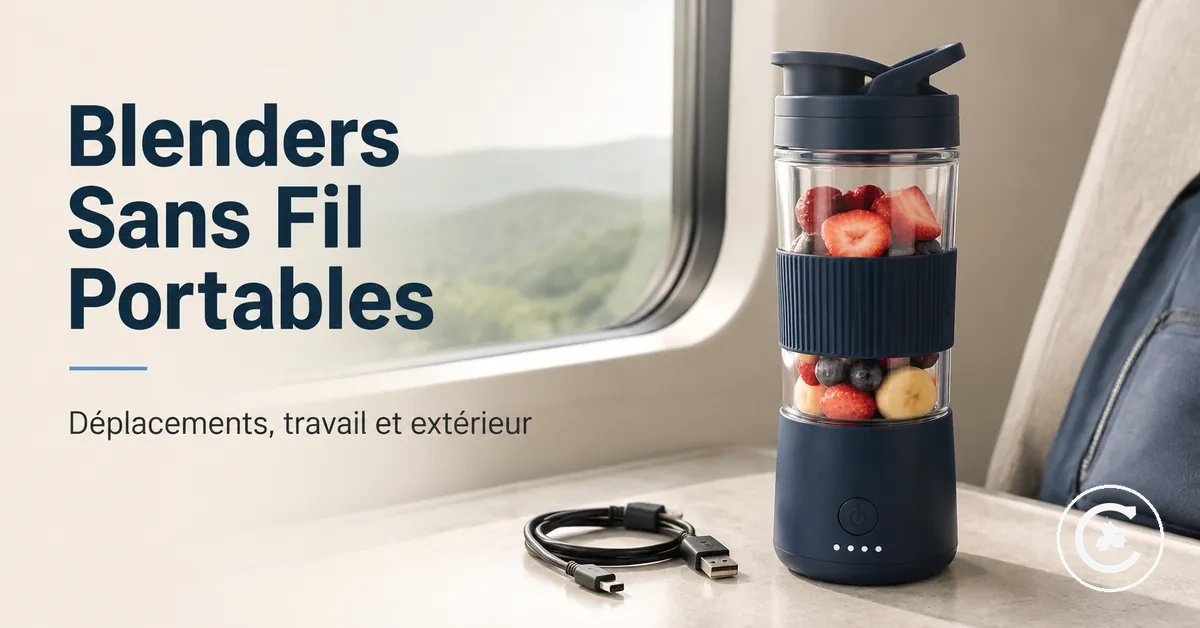 Blender sans fil préparé pour les déplacements avec couvercle à boire, câble de charge et format portable
