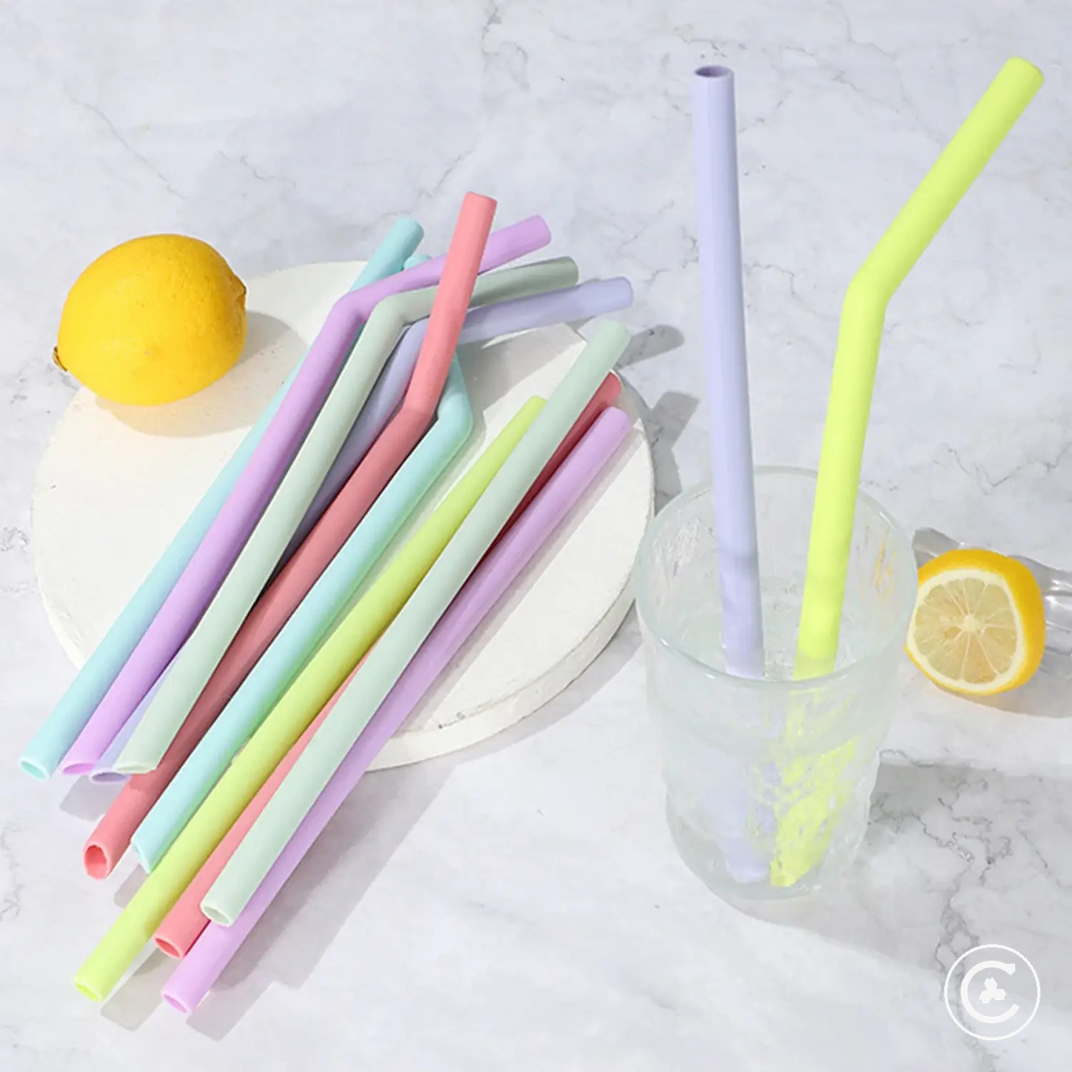Set de pailles en silicone réutilisables avec brosses de nettoyage pour boissons et smoothies