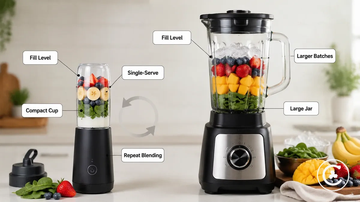 Comparaison de la capacité, de la taille des lots et du style de service entre les blenders sans fil et de comptoir