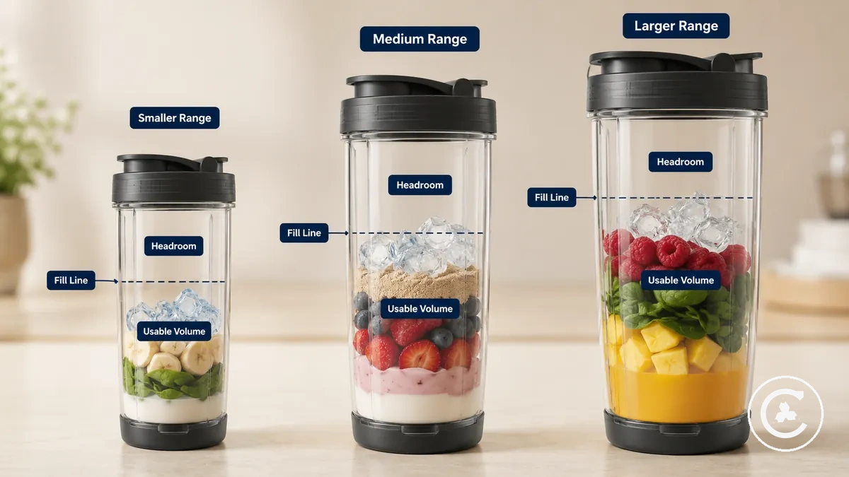 Gammes de capacité des blenders sans fil individuels et volume de mixage utilisable