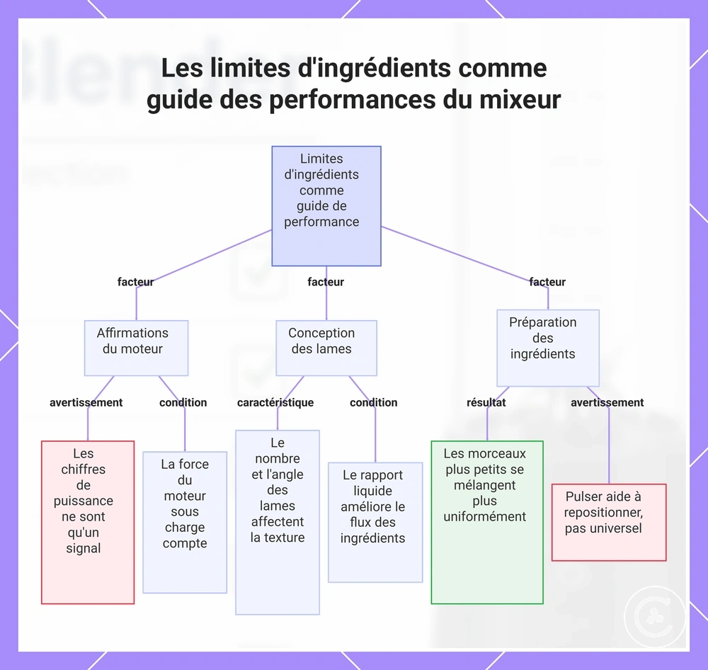 Les limites d'ingrédients comme guide des performances du mixeur