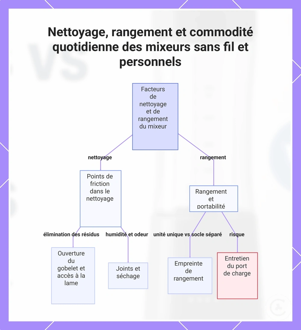 Nettoyage, rangement et commodité quotidienne des mixeurs sans fil et personnels