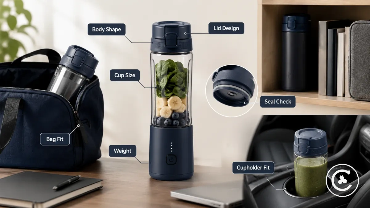 Blender sans fil portabilité et ajustement de rangement avec gobelet couvercle et placement dans un sac