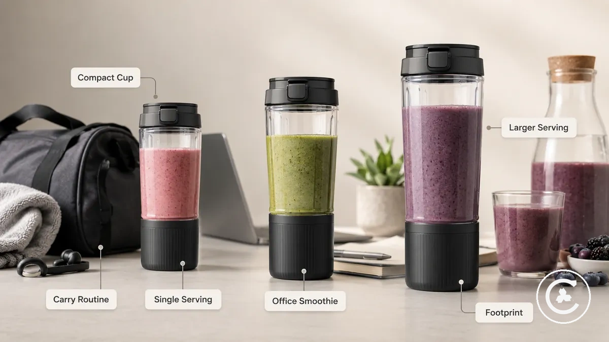 Tailles de bol de blender sans fil comparées par routine de service et usage nomade