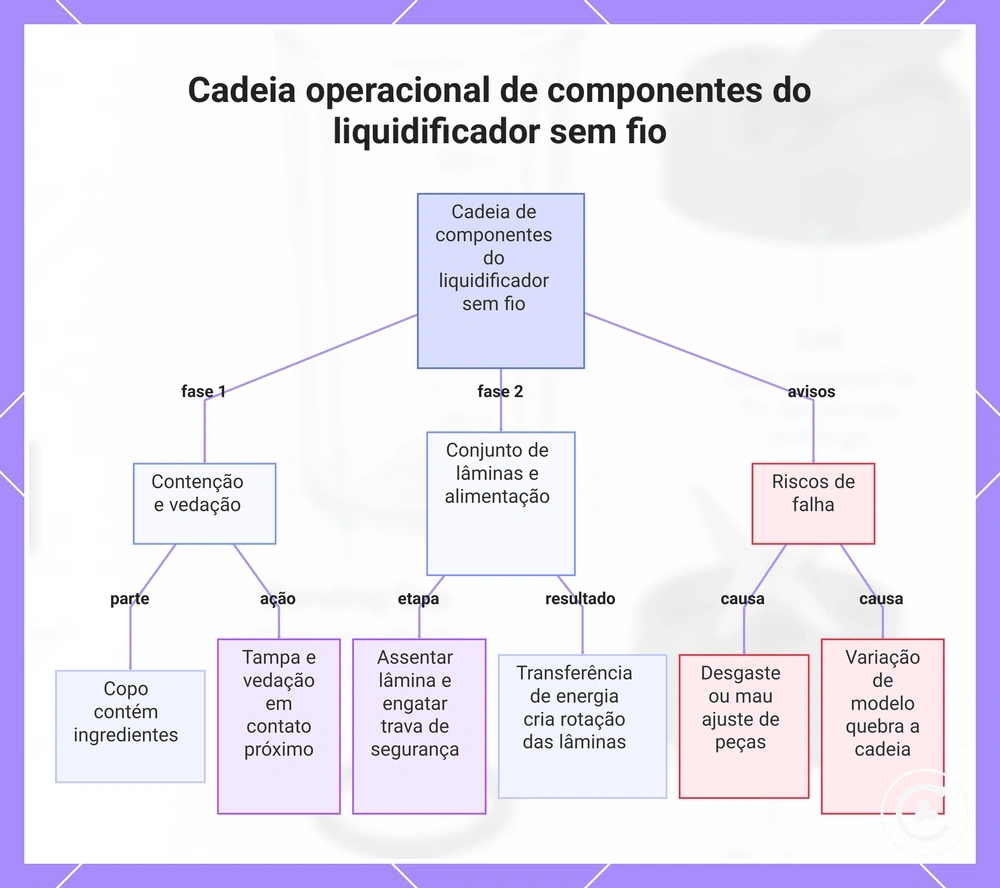 Cadeia operacional de componentes do liquidificador sem fio