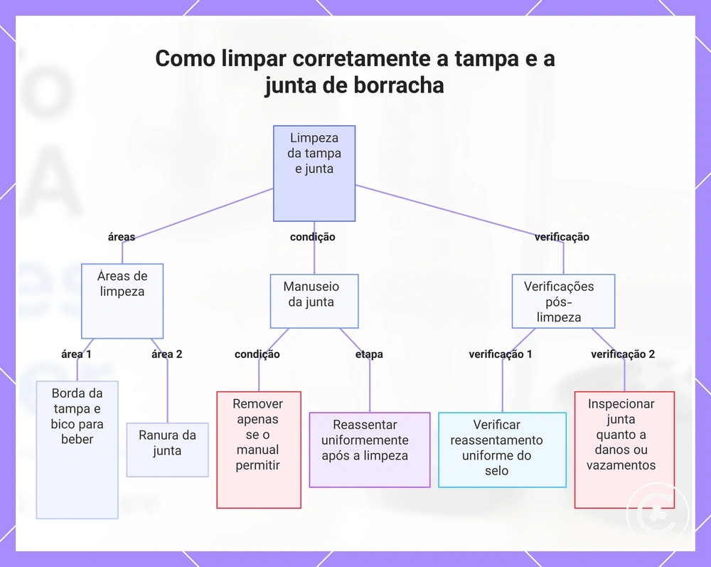 Como limpar corretamente a tampa e a junta de borracha