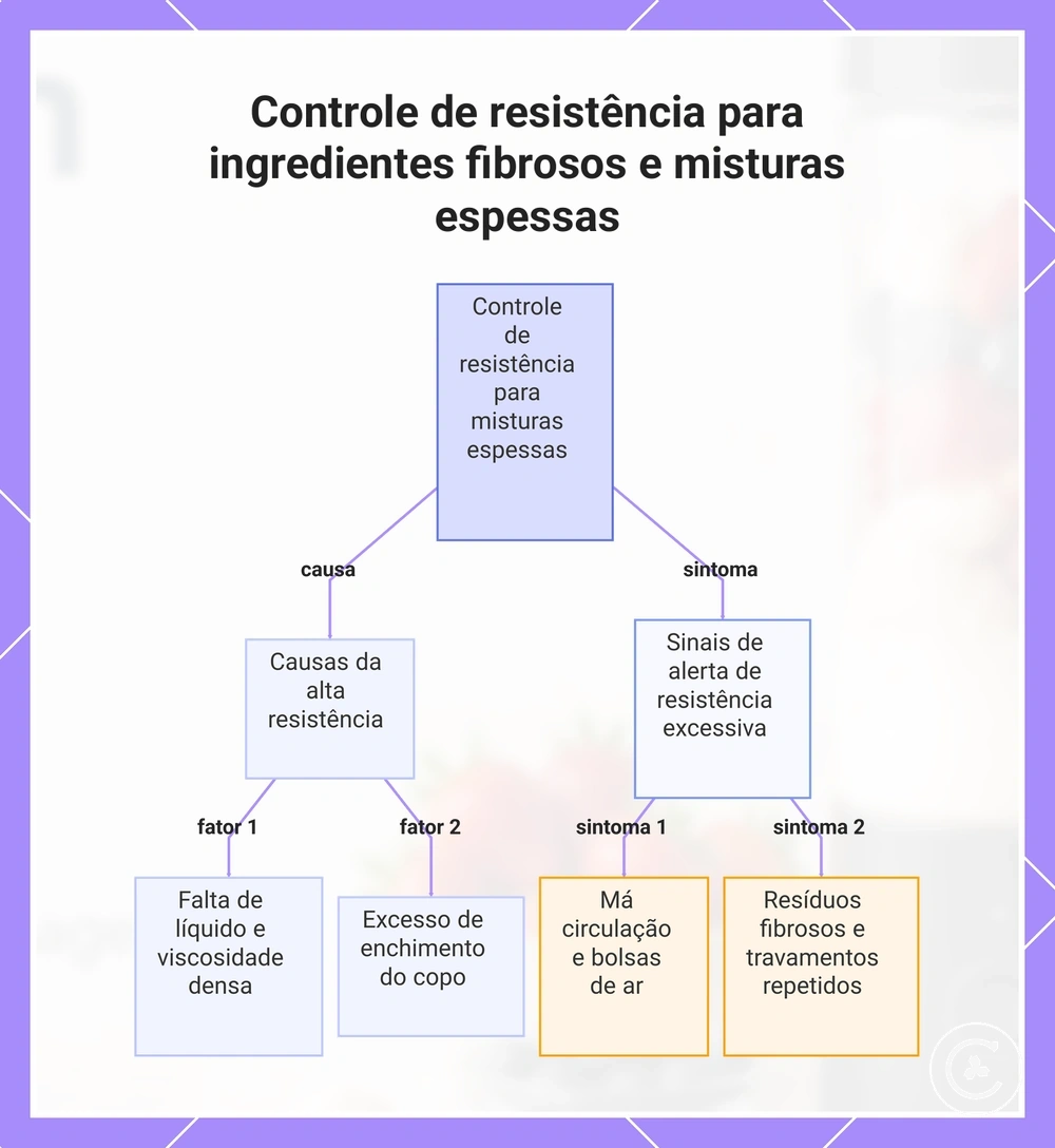 Controle de resistência para ingredientes fibrosos e misturas espessas