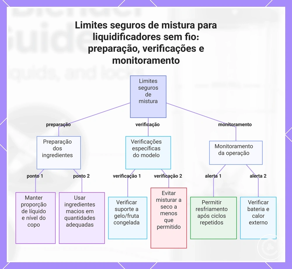 Limites seguros de mistura para liquidificadores sem fio: preparação, verificações e monitoramento