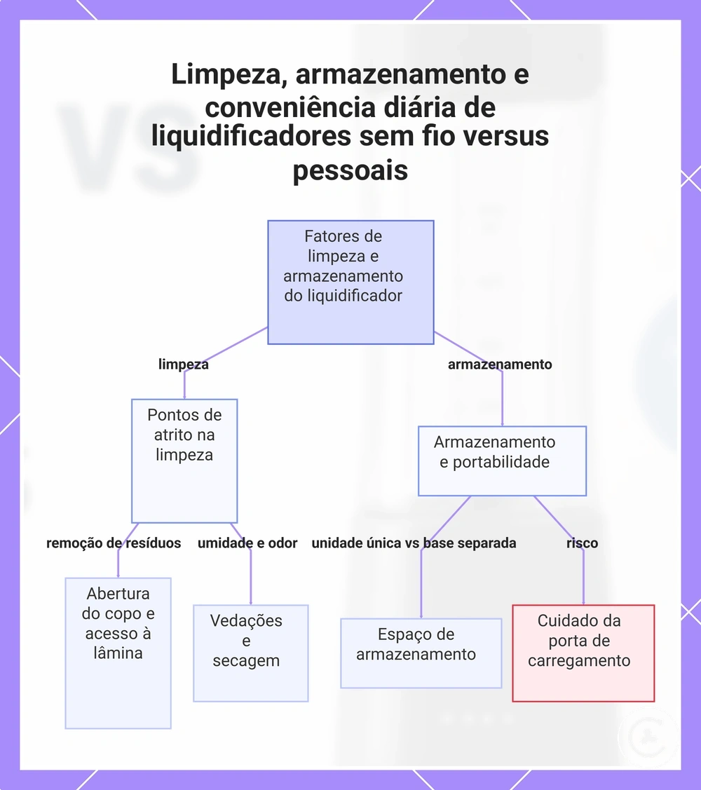 Limpeza, armazenamento e conveniência diária de liquidificadores sem fio versus pessoais