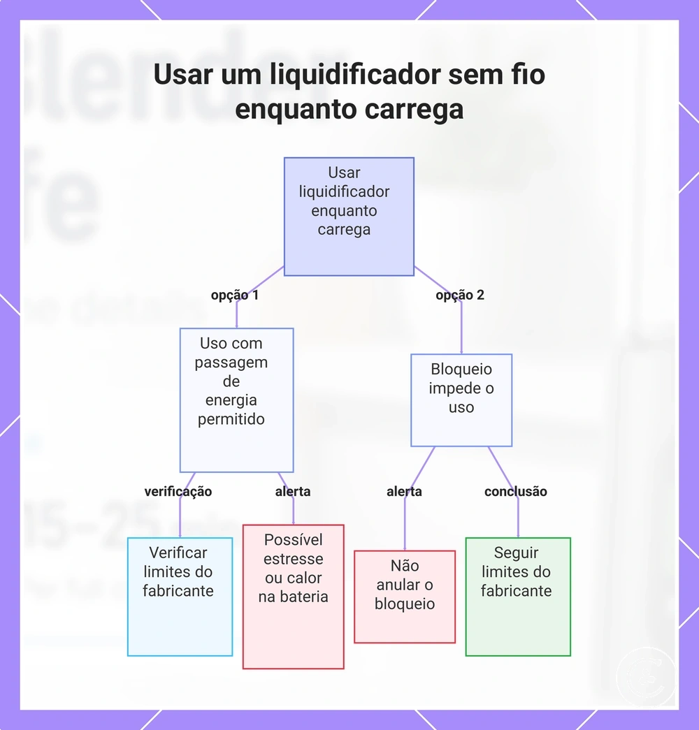 Usar um liquidificador sem fio enquanto carrega