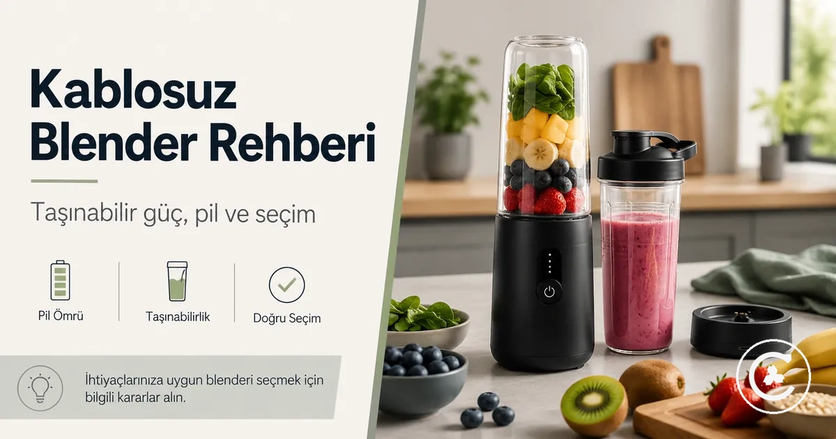 Taşınabilir bardaklar, şarj tabanları ve smoothie malzemeleriyle gösterilen kablosuz blenderlar
