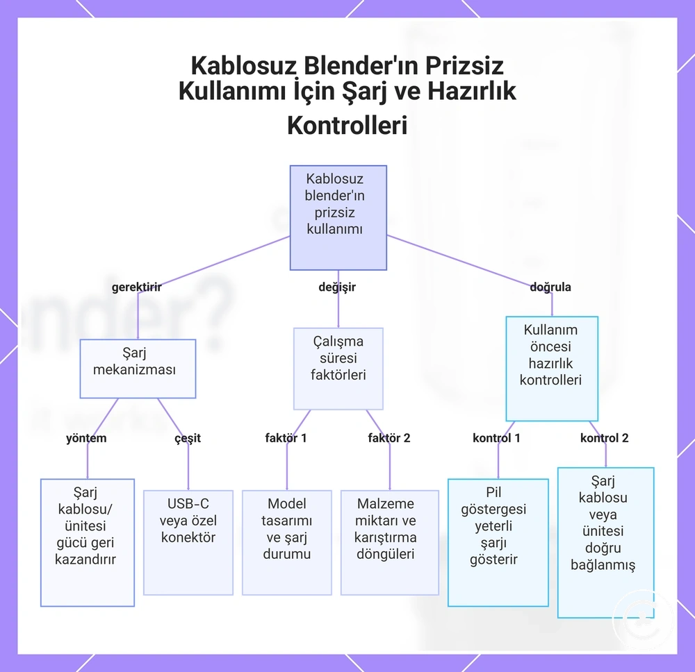 Kablosuz Blender'ın Prizsiz Kullanımı İçin Şarj ve Hazırlık Kontrolleri
