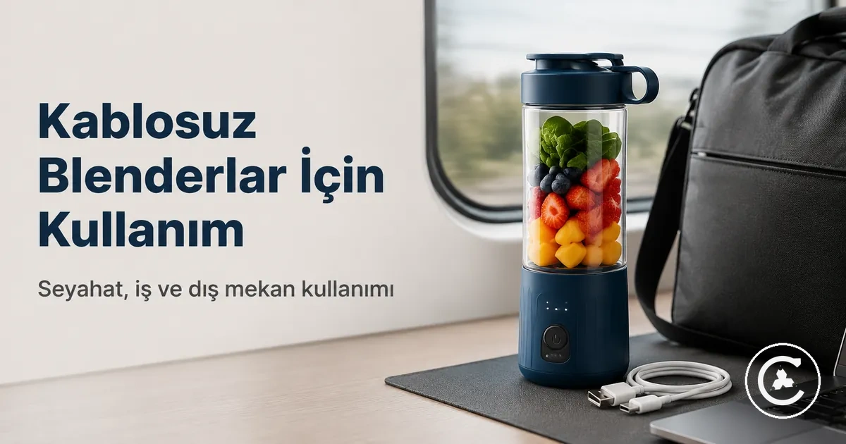 İçme kapağı, şarj kablosu ve taşınabilir tasarımla seyahate hazırlanan kablosuz blender