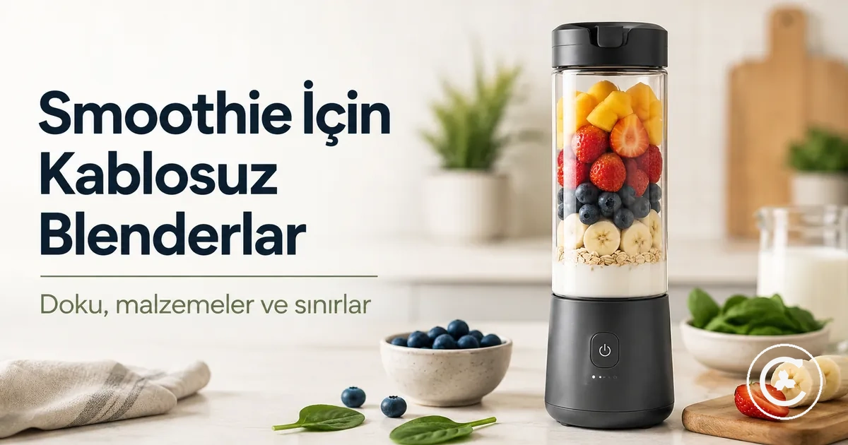 Tek porsiyon hazırlık için meyve, sıvı ve smoothie malzemeleriyle dolu kablosuz blender